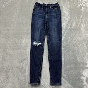 American Eagle Jeans Womens 4 Blue Super Hi Rise Jegging Stretch Denim Preppy